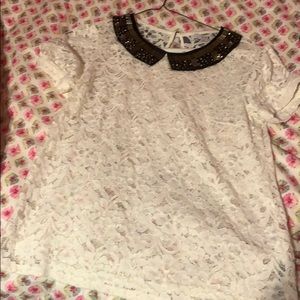 Lace top with beaded collar
